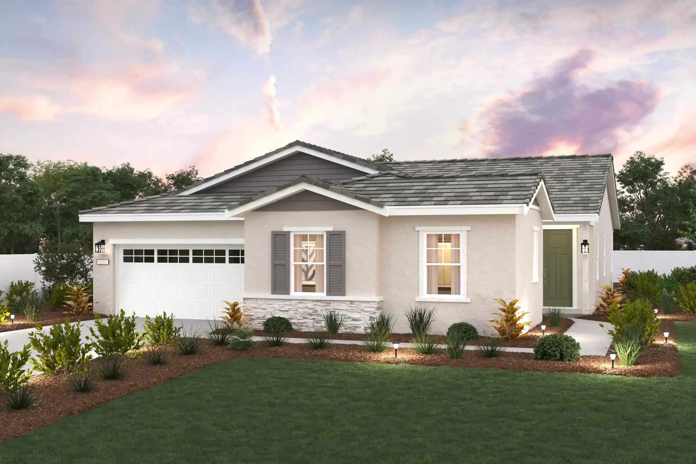 A house with a lawn in front.