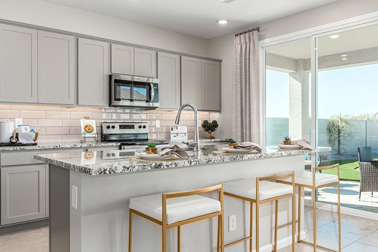 A kitchen with a large island.