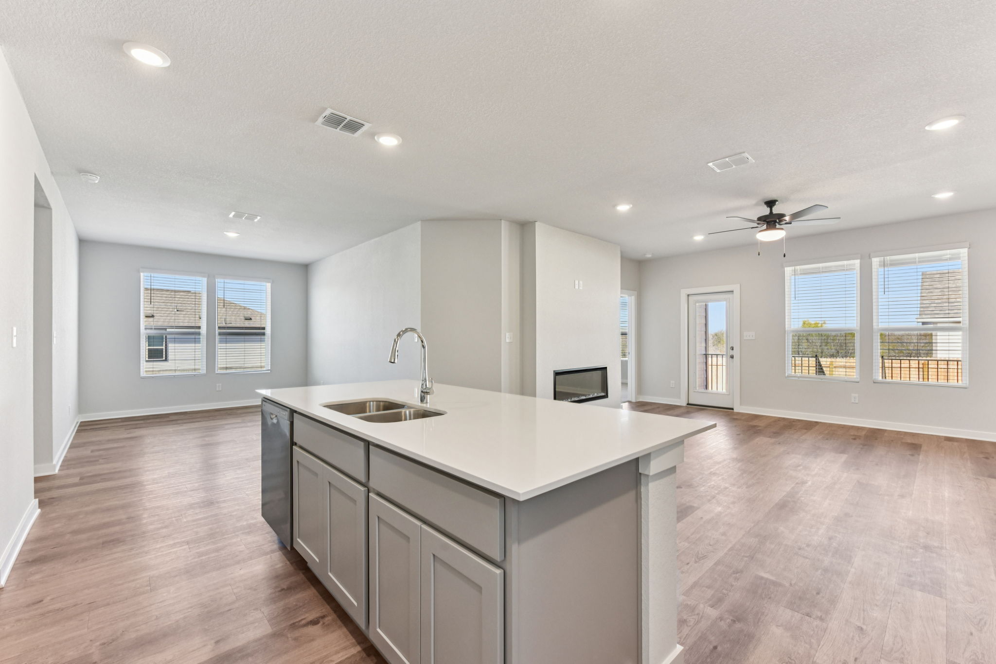 A kitchen with a large island.
