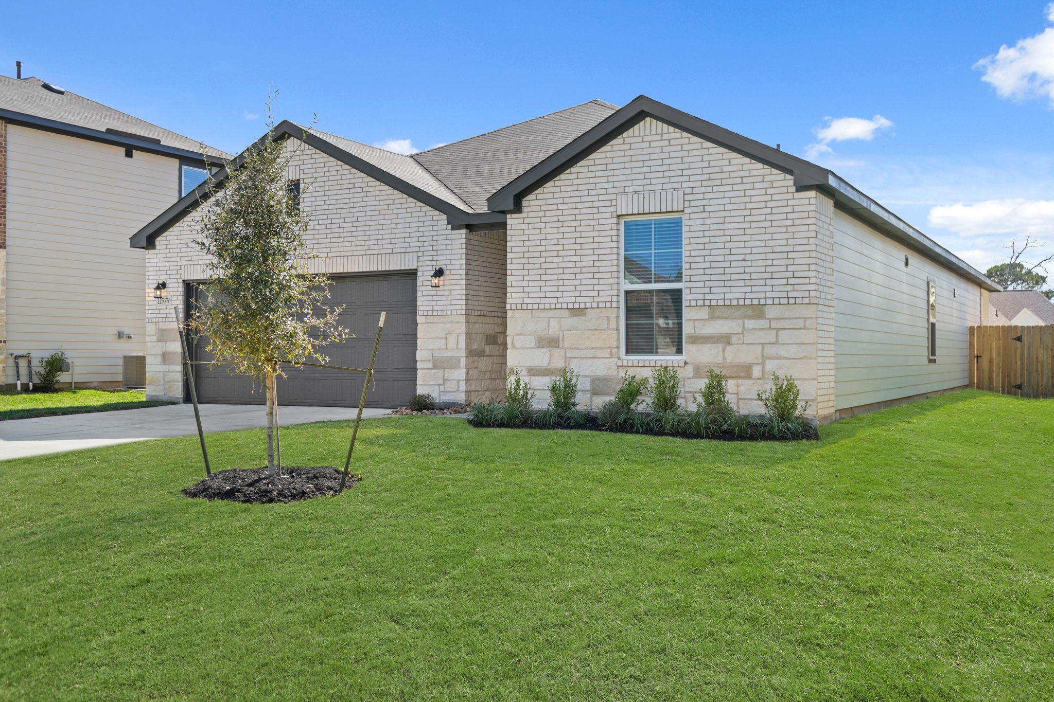 A house with a tree in the front yard.