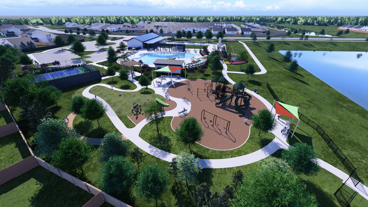 Aerial view of a park.